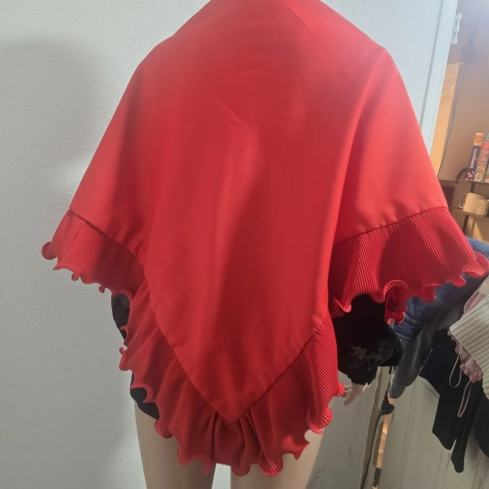 Saks Fifth Avenue Scarlet Red Scarf with Ruffled Edges